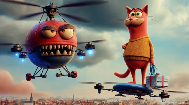 Drone Standoff Santa Cat vs Mechanical Demon