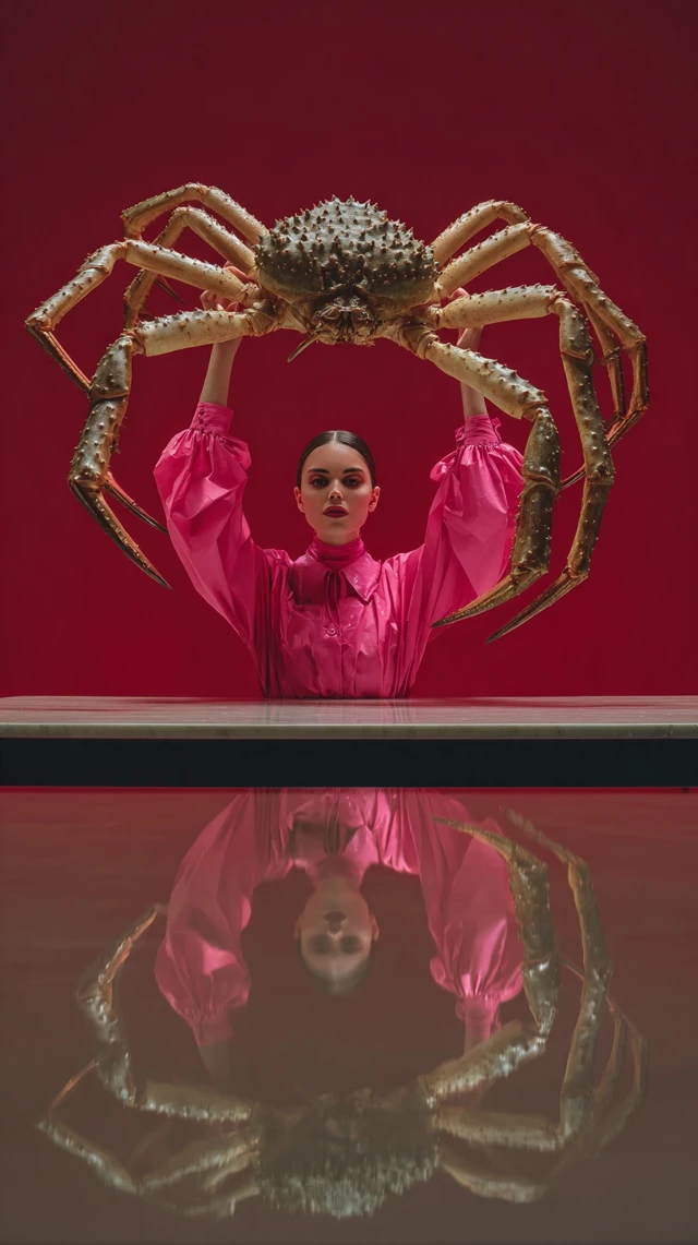 Fashion Portrait Woman with Crab Dramatic Surrealism
