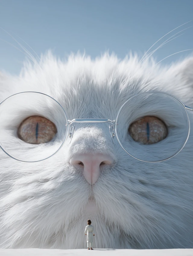 Giant Cat with Glasses Looking Down