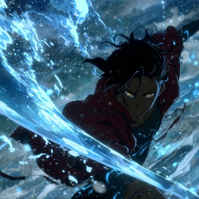 Anime Hero with Water Blade Cinematic Action