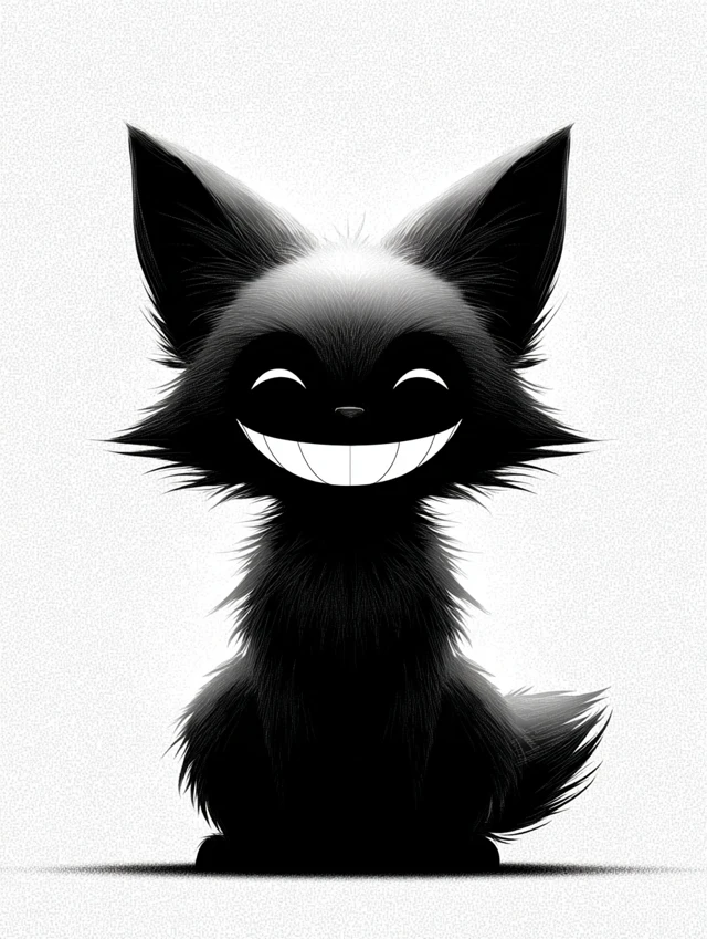 Cartoon Black Fox Silhouette with White Teeth