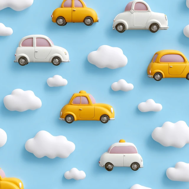 Cute Cartoon Car Pattern with Clouds