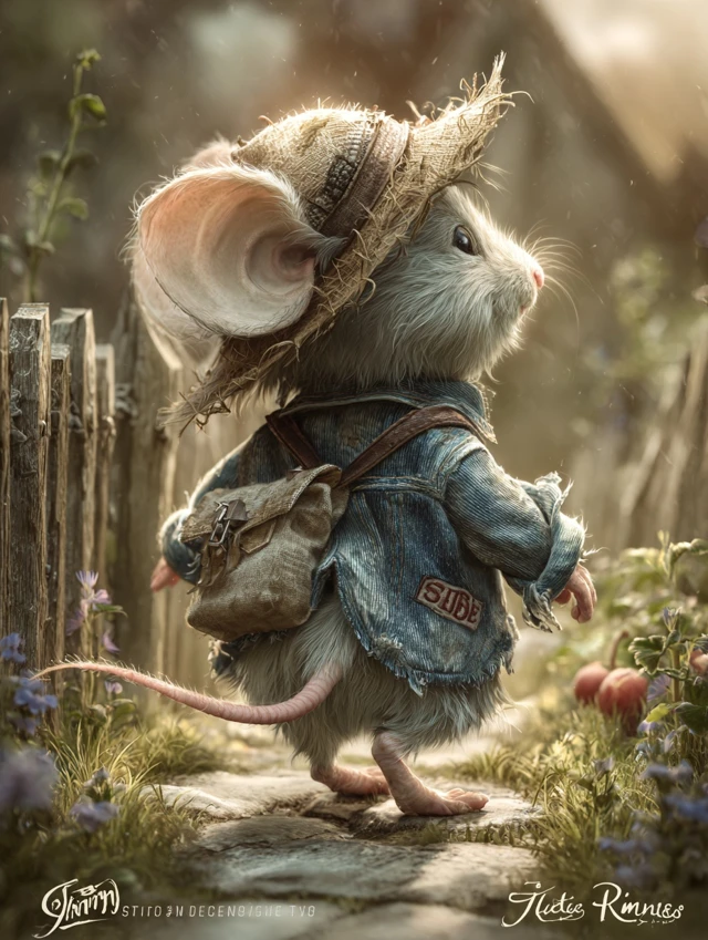 Whimsical Mouse in Garden Watercolor Illustration
