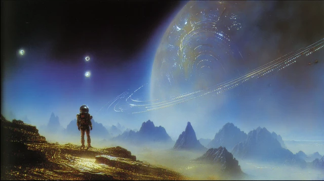 Astronaut on Alien World Cosmic Painting