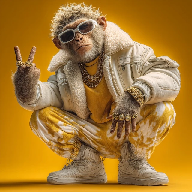 Cool Monkey in Streetwear Golden Yellow Background