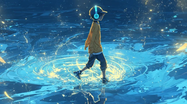 Anime Boy Walking on Water 3D Art