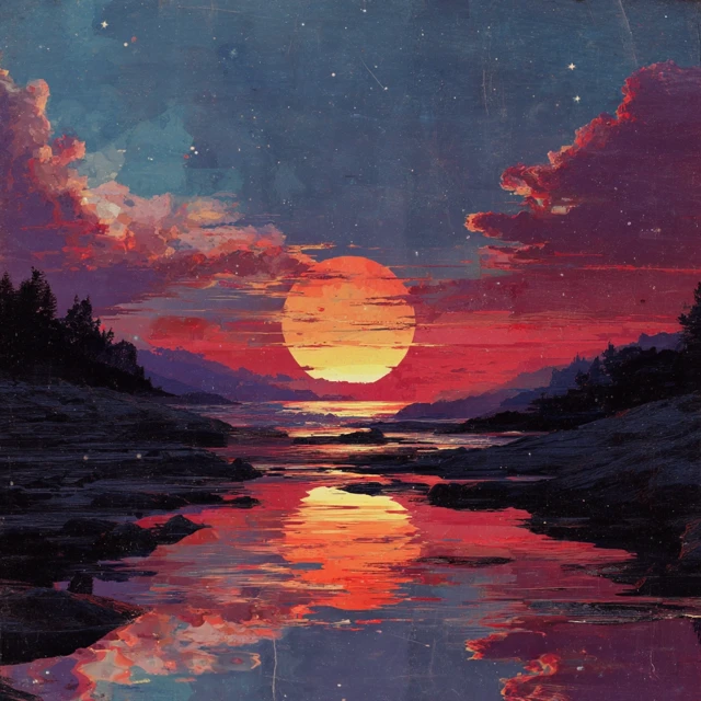 Abstract Sunset Painting Colorful Landscape Art