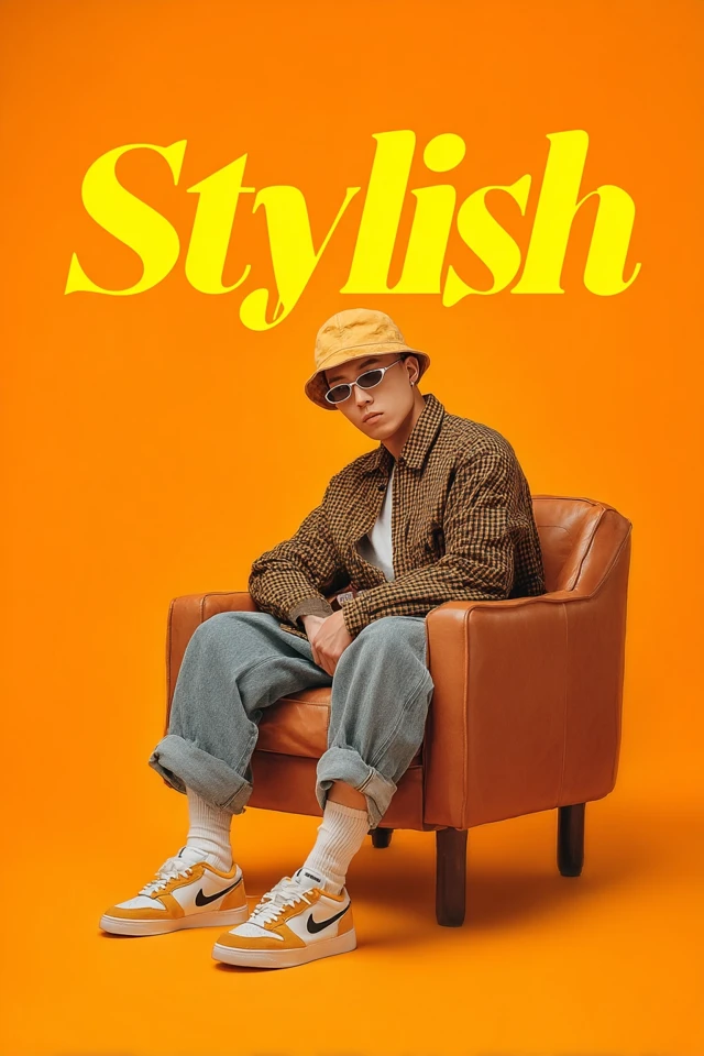 Stylish Hypebeast Indonesian Man on Sofa Fashion Poster