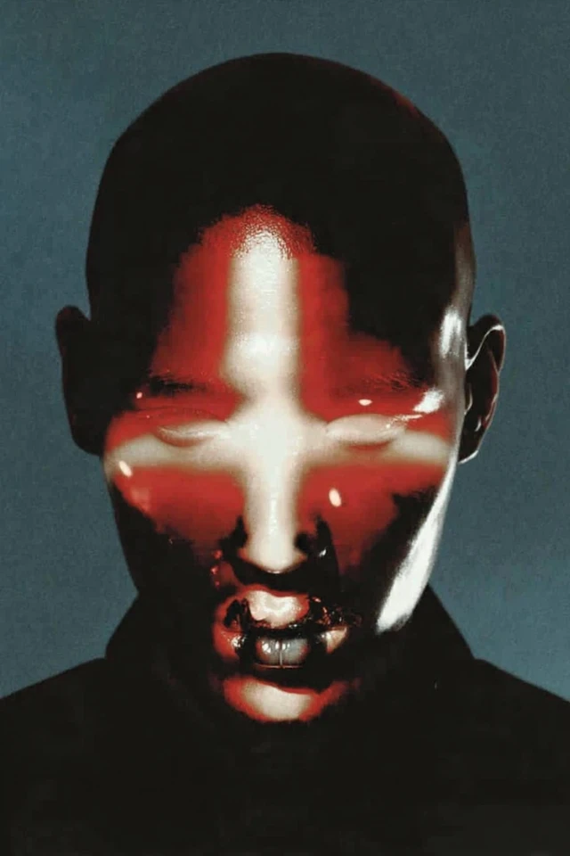 Cyberpunk Portrait with Neon Cross and Glowing Eyes