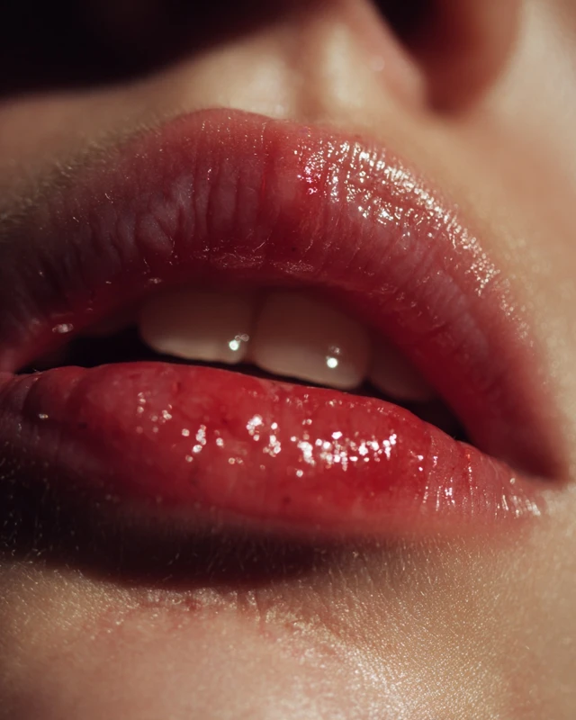 Woman Biting Lips Close Up