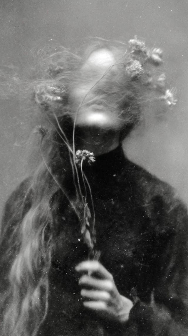 Photo Negative Woman with Flowers