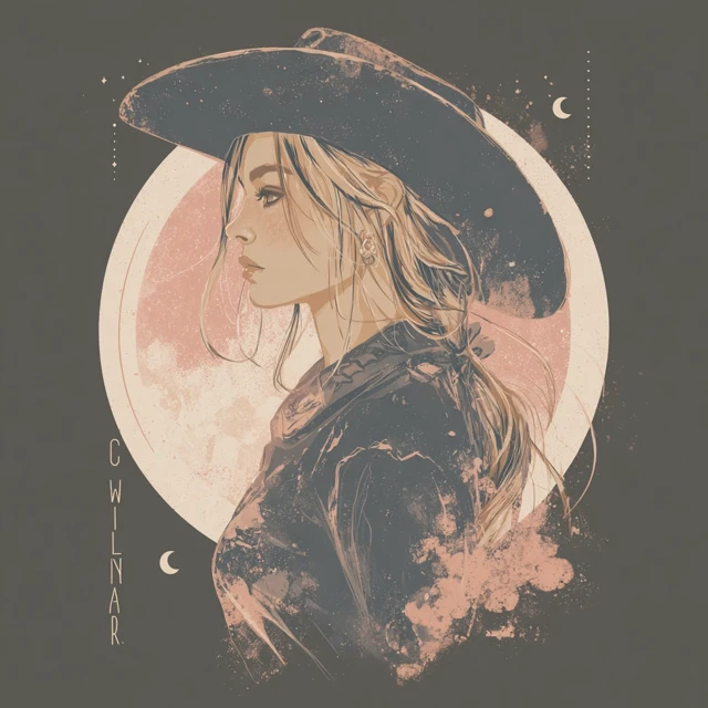 Cowgirl Lunar Retro Minimalist Illustration