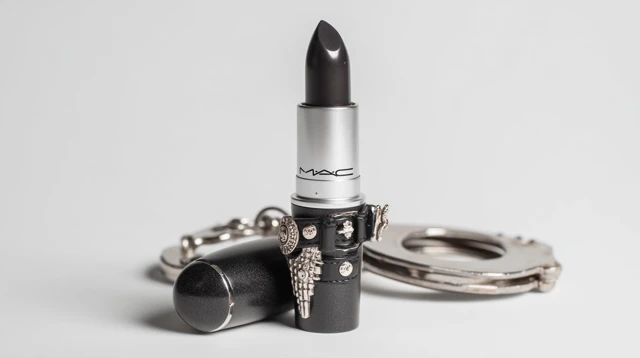 MAC Lipstick in Police Costume on White Backdrop