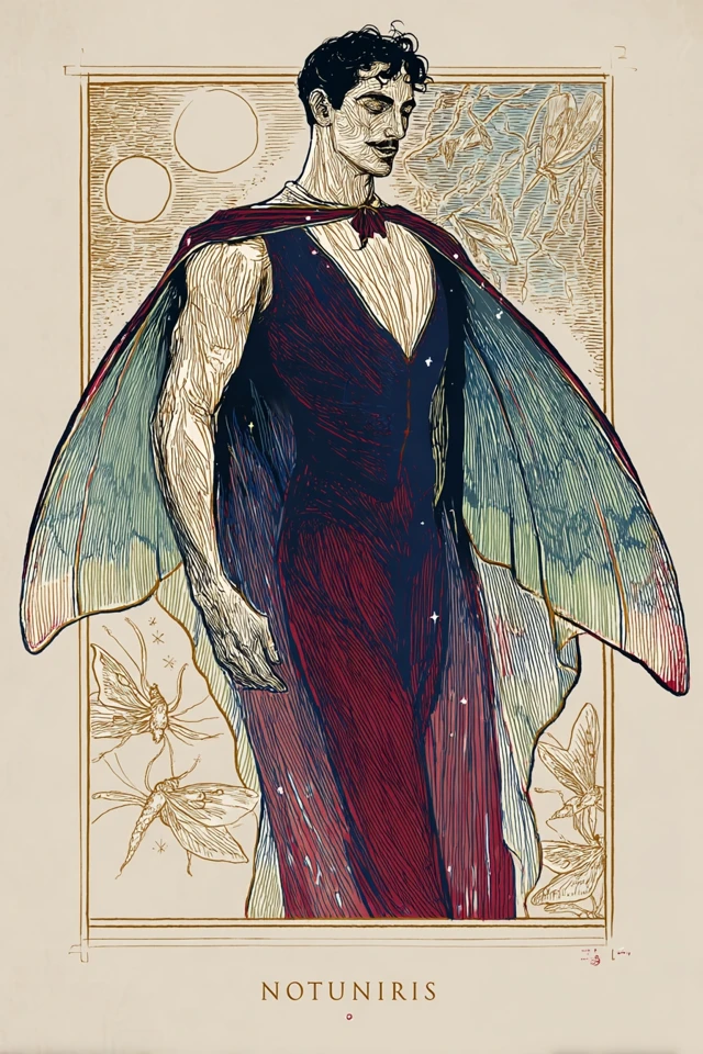 Nocturnis Superhero Art Nouveau Woodblock Print