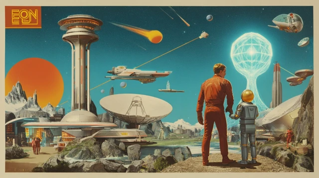 Retro Futuristic Space Scene Illustration