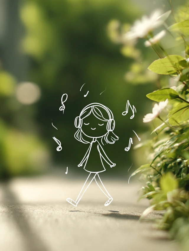 Girl Listening to Music Minimalist Illustration