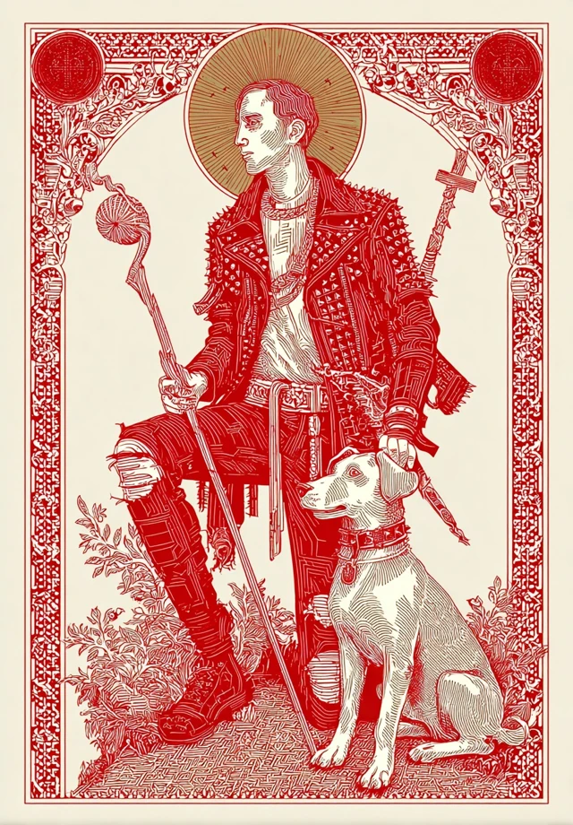Saint Rocco Punk Iconography Red and Gold Illustration