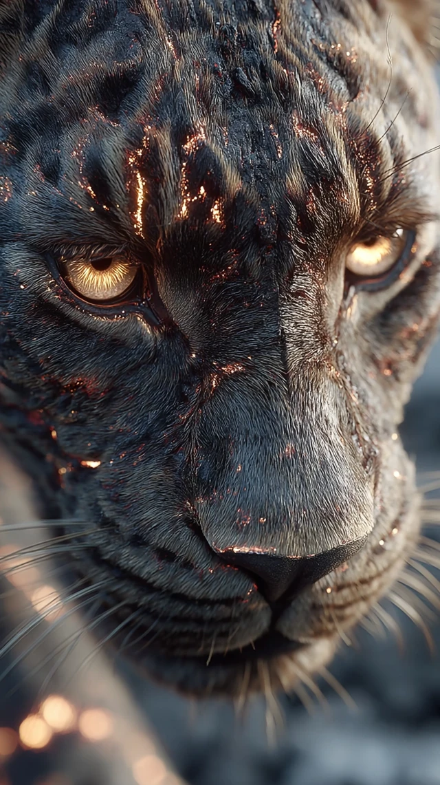 Fiery Black Panther Magma Ember Creature 4K