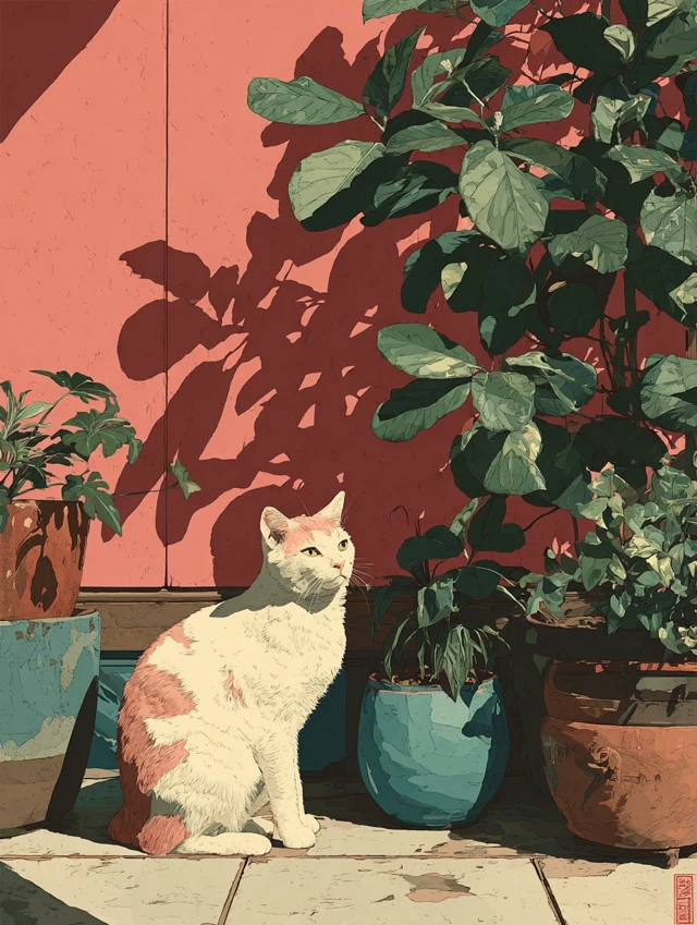 Retro Cat Painting Vintage Aesthetic