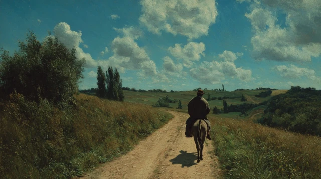 Missionary on Donkey Rural Path Painting