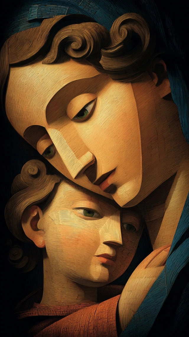 Mother and Child Geometrically Stylized Art
