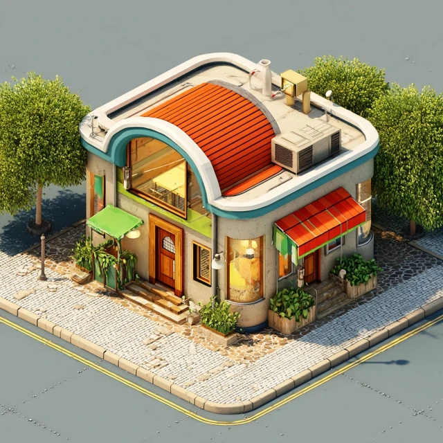 Isometric Bungalow Kawaii 3D Render