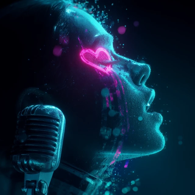 Abstract Female Singer in Retro Microphone Digital Art