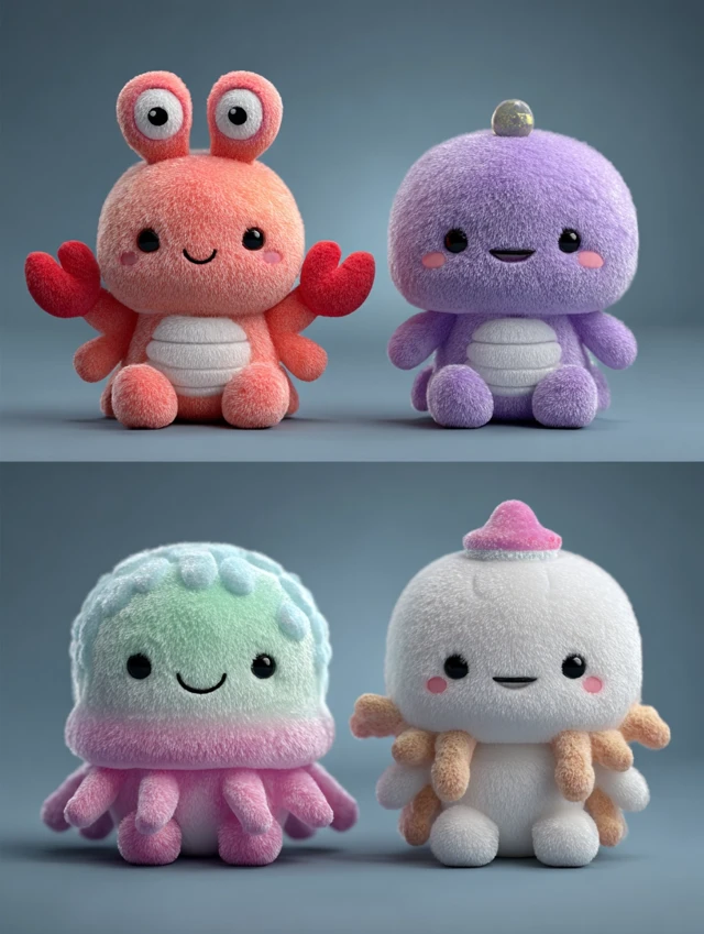 Cute Plush Crab and Jellyfish Dolls