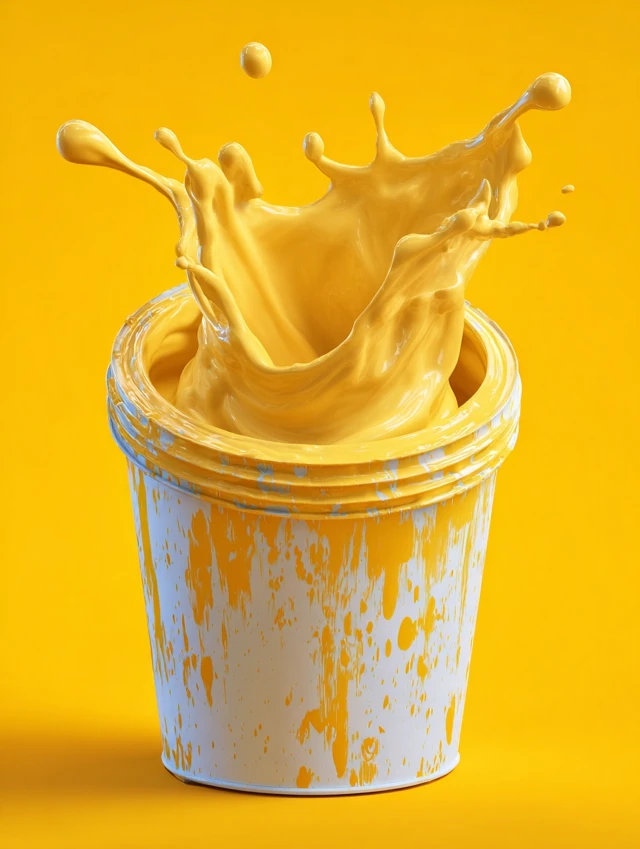 Yellow Paint Splatter Bucket HD Realistic Detail