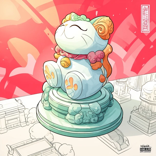 Cute Cat Statue Cartoon Illustration
