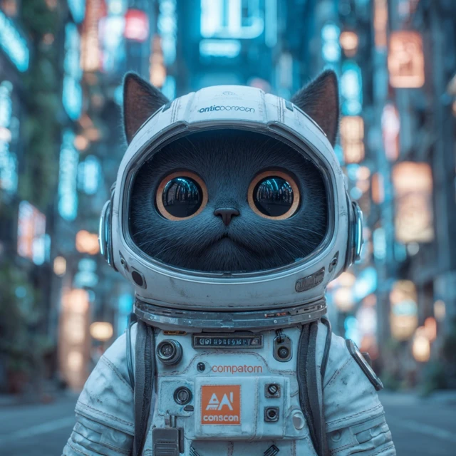 AI AdTech Revolution Futuristic City Cat and Founder