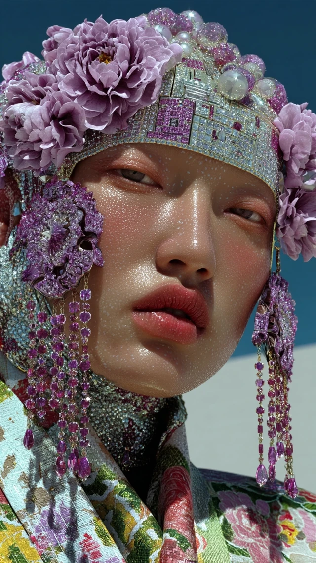 Futuristic Asian Supermodel with Diamond Kimono