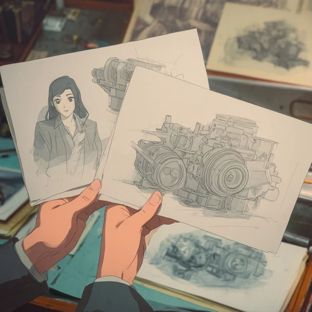 Anime Engineering Blueprint Drawing