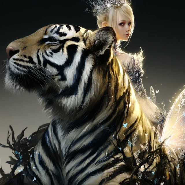 Elven Princess and Tiger Steed Fantasy Art