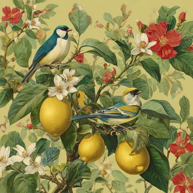 Sicily Flowers Birds and Lemons Art