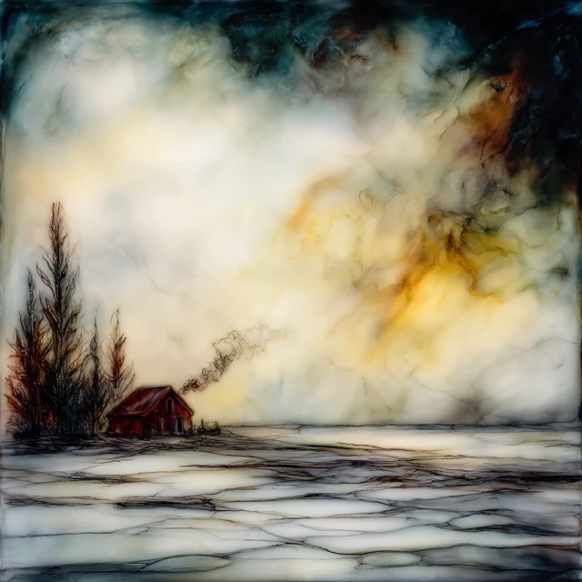 Winter Cabin Oil Painting