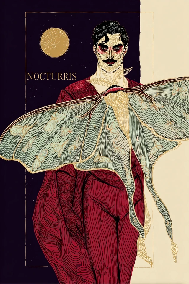 Nocturnis Superhero Art Nouveau Woodblock Print