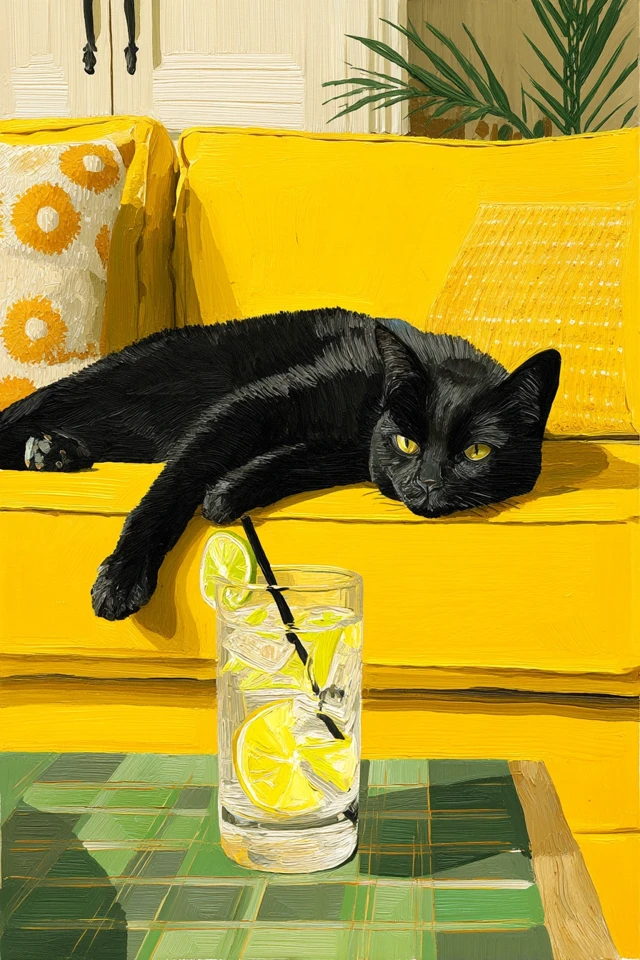 Black Cat Cocktail Painting: Aesthetic Art