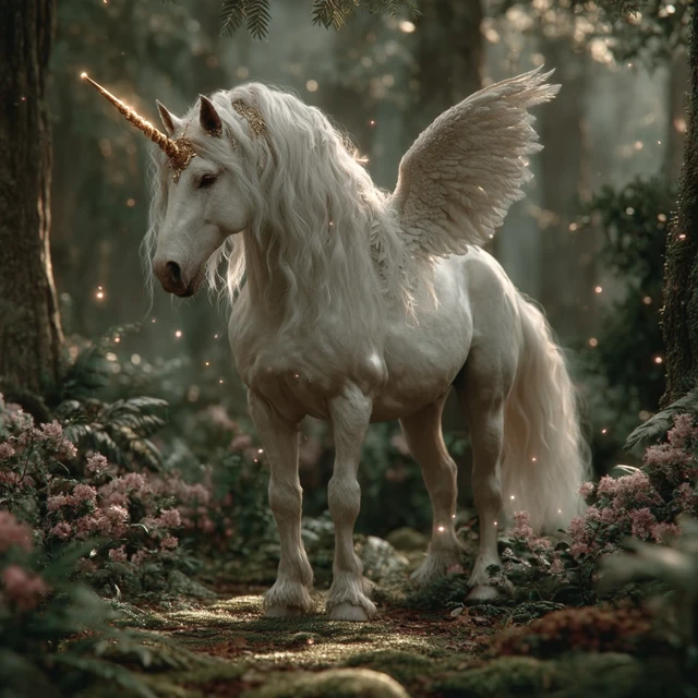 Majestic Unicorn in Enchanted Forest Fantasy Art