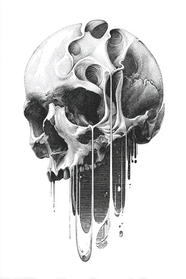 Surreal Anatomical Skull Engraved Illustration