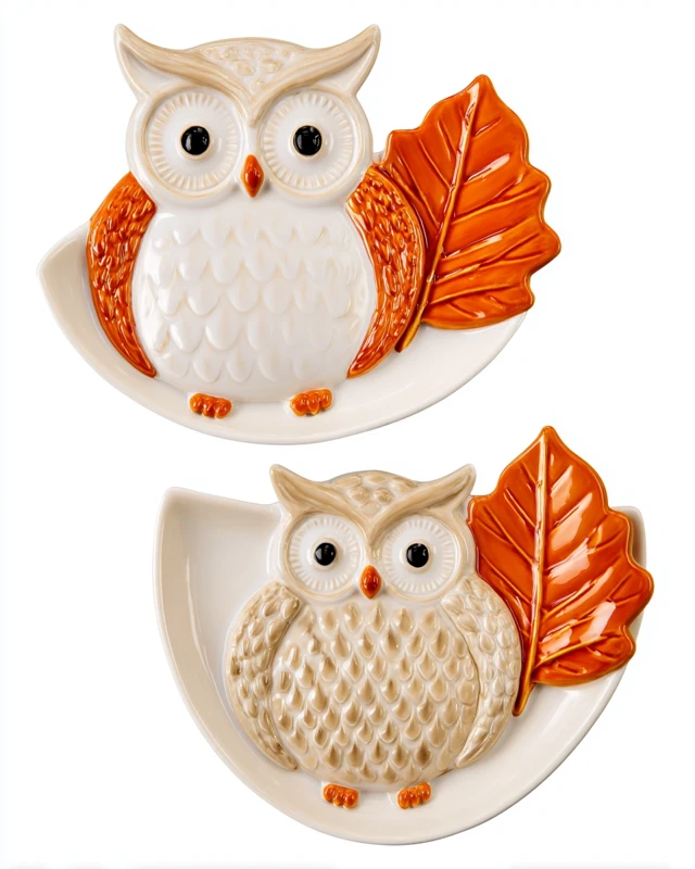 Ceramic Owl Plate Autumn Decor for Kitchen or Office