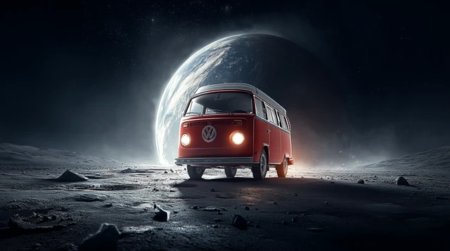 VW Retro Bus on the Moon Space Adventure