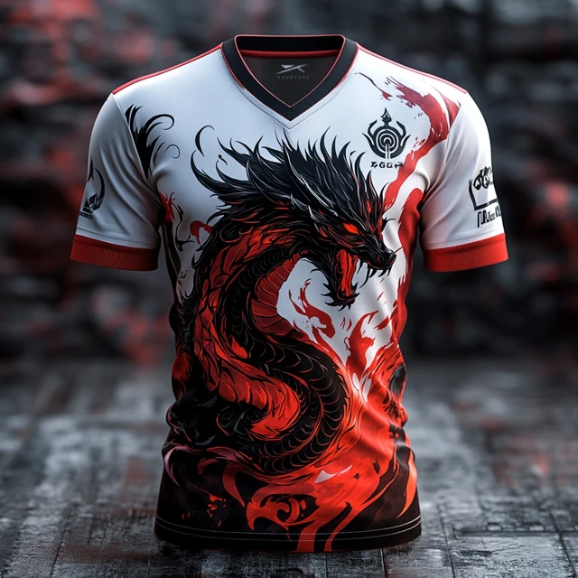 Dragon Sports Jersey 3D Design Red and Black