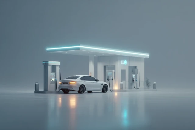 Modern Fuel Station Minimalist Scene Car Illustration