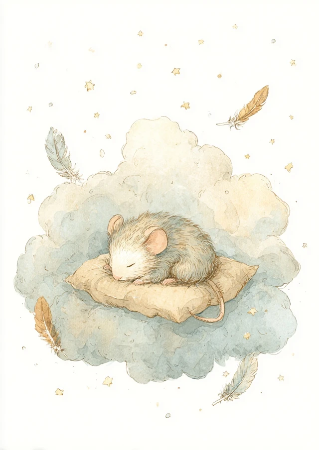 Sleeping Mouse on a Cloud Nursery Art