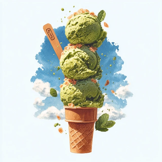 Matcha Ice Cream Watercolor Illustration