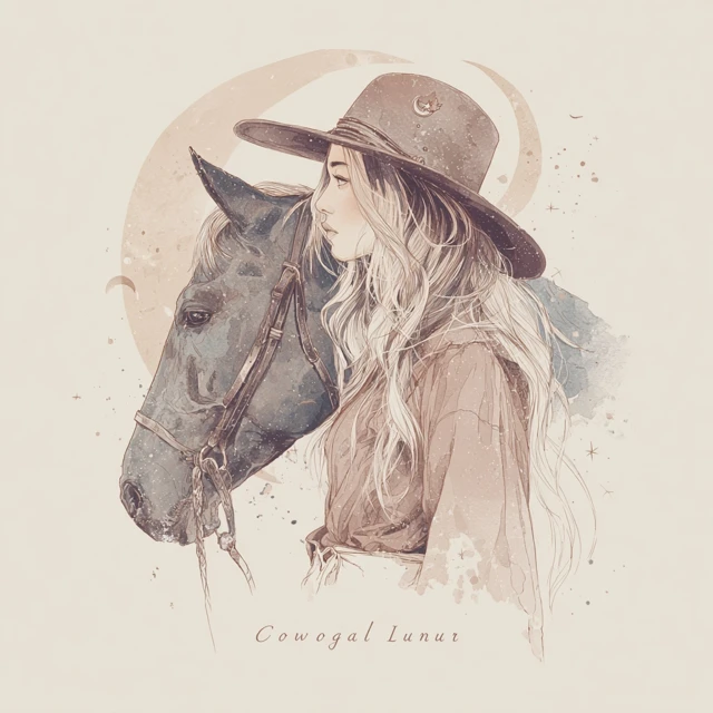 Cowgirl Lunar Retro Minimalist Illustration