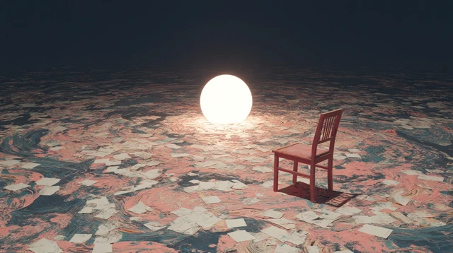 Surreal Scene Chair and Light Abstract Art