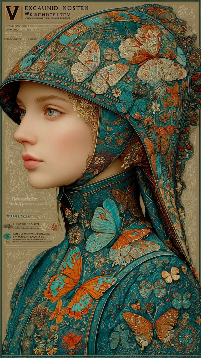 Beautiful Girl with Butterfly Hat Vestroy Art