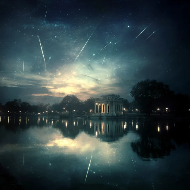 Ethereal Twilight Scene Shooting Stars Surreal Art